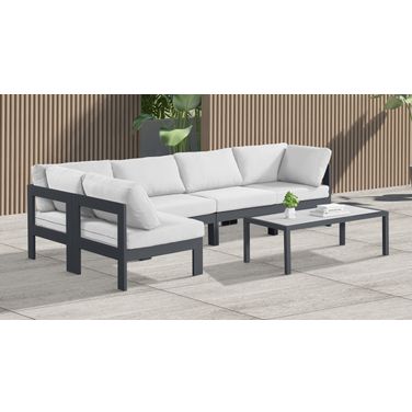 Nizuc Water Resistant Fabric Outdoor Patio 5 Piece Modular Sectional In White