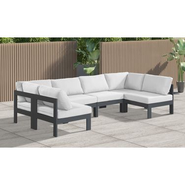 Nizuc Water Resistant Fabric Outdoor Patio 6 Piece Modular Sectional In White