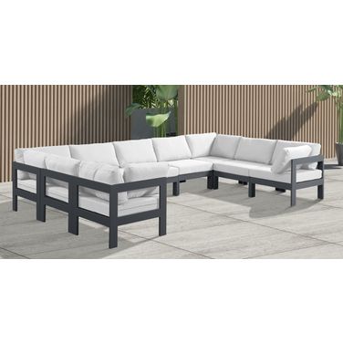 Nizuc Water Resistant Fabric Outdoor Patio 9 Piece Modular Sectional In White