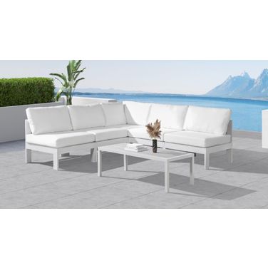 Nizuc Water Resistant Fabric Outdoor Patio 5 Piece Modular Sectional In White