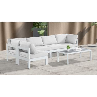 Nizuc Water Resistant Fabric Outdoor Patio 5 Piece Modular Sectional In White