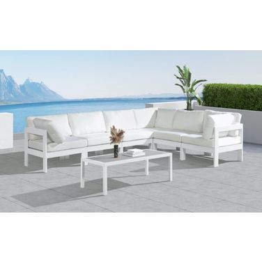 Nizuc Water Resistant Fabric Outdoor Patio 6 Piece Modular Sectional In White
