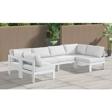 Nizuc Water Resistant Fabric Outdoor Patio 6 Piece Modular Sectional In White