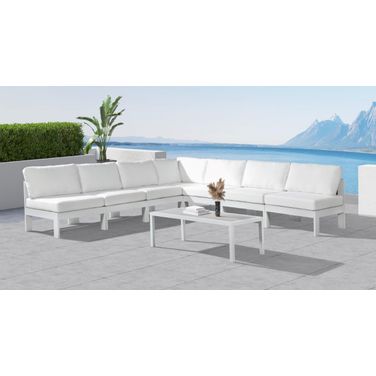 Nizuc Water Resistant Fabric Outdoor Patio 7 Piece Modular Sectional In White
