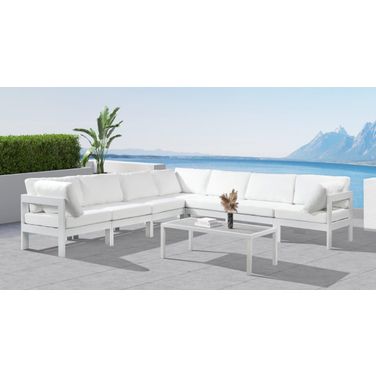 Nizuc Water Resistant Fabric Outdoor Patio 7 Piece Modular Sectional In White