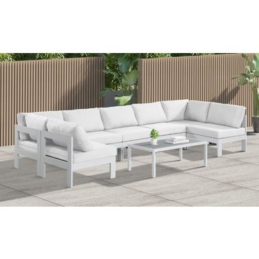 Nizuc Water Resistant Fabric Outdoor Patio 7 Piece Modular Sectional In White