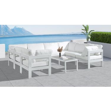 Nizuc Water Resistant Fabric Outdoor Patio 8 Piece Modular Sectional In White