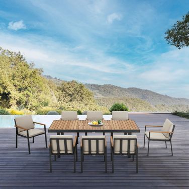 Nofi Outdoor Patio 9-Piece Dining Set In Charcoal Finish with Taupe Cushions