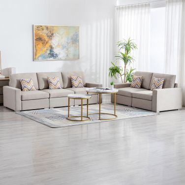 Nolan Beige Linen Fabric Sofa And Loveseat Living Room Set With Pillows And Interchangeable Legs