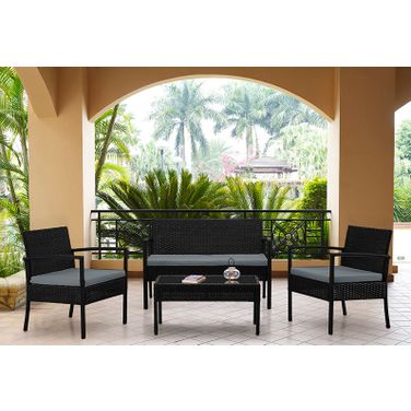 Noli Steel Rattan 4-Piece Patio Conversation Set With Cushions In Grey