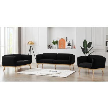 Nolita Boucle Fabric Living Room Set In Black