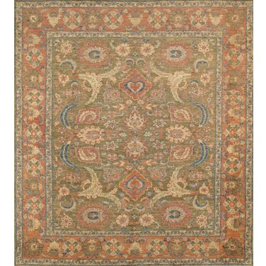 Nomad Art Collection Hand-Knotted Lamb's Wool Area Rug- 8'11" x 9'10" In Olive and Rose
