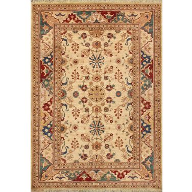 Nomad Art Melody Collection Hand-Knotted Lamb's Wool Area Rug- 6' 3" x 8' 9" In Ivory and Multi