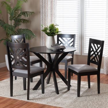 Norah Fabric and Wood 5-Piece Dining Set In Grey and Dark Brown