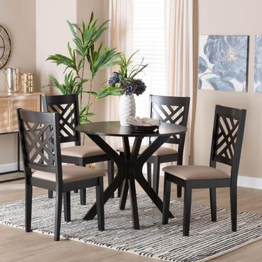 Norah Fabric and Wood 5-Piece Dining Set In Sand and Dark Brown