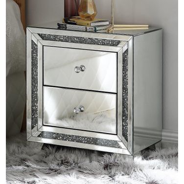 Noralie 22 Inch Mirrored and Faux Diamonds Night Table