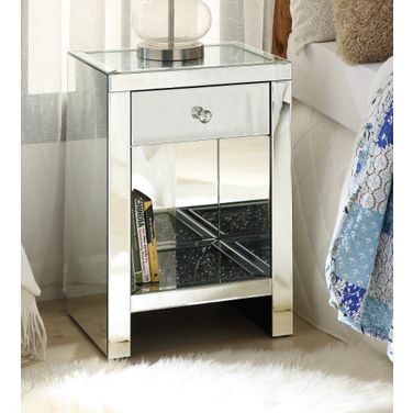 Noralie 26 Inch Mirrored and Faux Diamonds Night Table