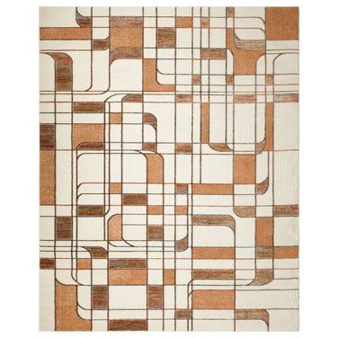 Nordic Mid Century Modern 8' x 10' Indoor Rug In Ivory and Rust