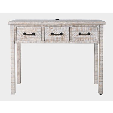 North Coast 42 Inch 3 Drawer USB Charging Sofa Table In White Wash