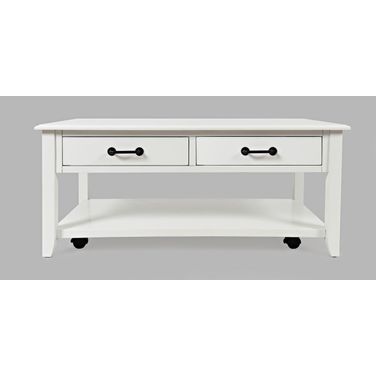 North Fork 2 Drawer Coffee Table with Casters In Off White