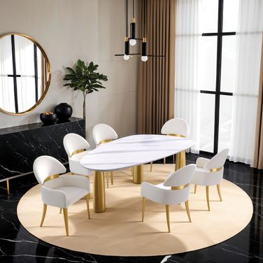 Northam Dining Room Set In White and Matte Gold