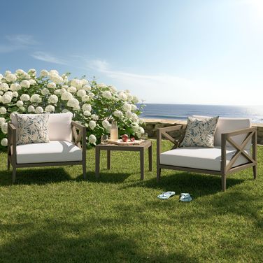 Northlake 3-Piece Outdoor Patio Teak Wood Furniture Set With Armchair and Side Table In Weathered Gray