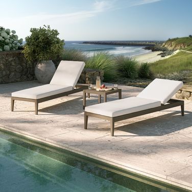 Northlake 3-Piece Outdoor Patio Teak Wood Furniture Set With Chaise Lounges and Side Table In Weathered Gray