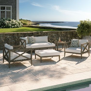 Northlake 5-Piece Outdoor Patio Teak Wood Furniture Set In Weathered Gray