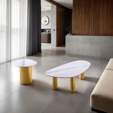 Northwich Side Table In White and Matte Gold