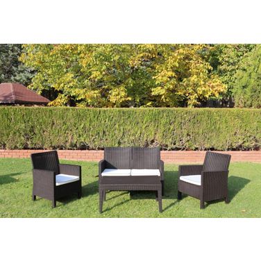 Nova 4-Piece Settee Set with Loveseat and Cushions In Brown
