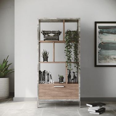 Nova Domus Boston Modern Brown Oak And Faux Concrete Bookcase