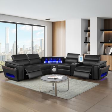 Nova Sectional with 1 Fridge Console In Black