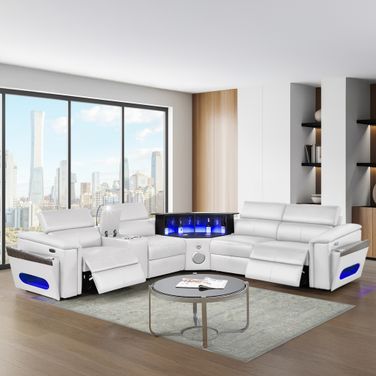 Nova Sectional with 1 Reading Light Console In White