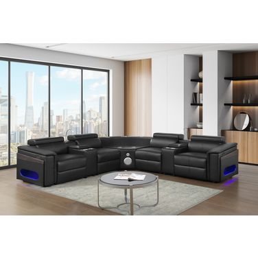 Nova Sectional with 2 Reading Light and Fridge Consoles In Black