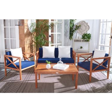Nunzio Natural/Navy 4 Piece Outdoor Set With Accent Pillows