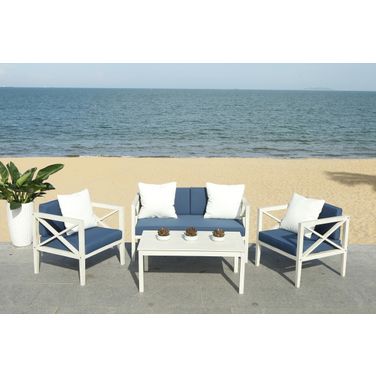 Nunzio White/Navy 4 Piece Outdoor Set With Accent Pillows