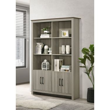 Nyla 47 Inch Bookcase Shelf with Cabinet Doors In Gray Oak