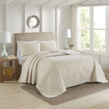 Oakley Polyester Microfiber 3 Piece King Bedspread Set In Cream