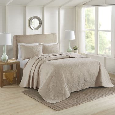 Oakley Polyester Microfiber 3 Piece Queen Bedspread Set In Khaki