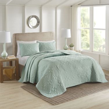 Oakley Polyester Microfiber 3 Piece King Bedspread Set In Seafoam