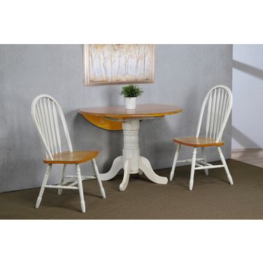 Oakley Selections 3 Piece 42 Inch Round Extendable Drop Leaf Table Set In Antique White And Light Oak