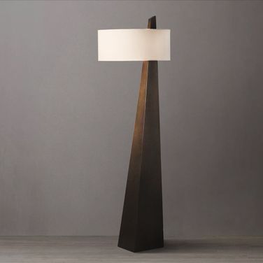 Obelisk 63 Inch White Cotton-Linen Shade Floor Lamp In Chestnut