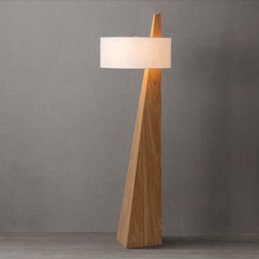 Obelisk 63 Inch White Cotton-Linen Shade Floor Lamp In Natural Ash and Brushed NIckel