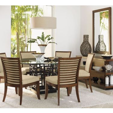 Ocean Club 54 Inch South Seas Round Glass Dining Room Set