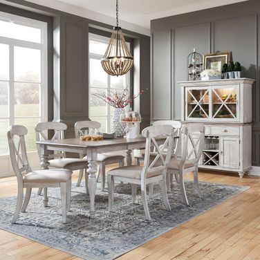 Ocean Isle Antique White And Weathered Pine Rectangular Extendable Leg Dining Room Set