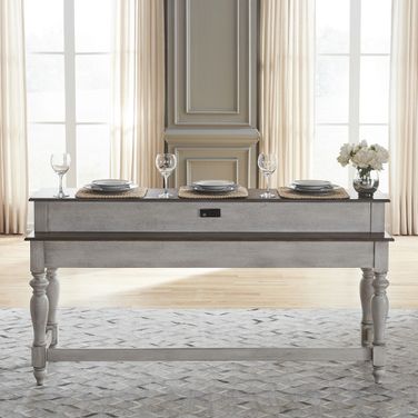 Ocean Isle Console Bar Table In Antique White With Weathered Pine