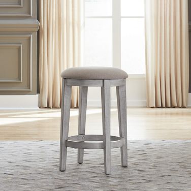 Ocean Isle Upholstered Console Stool In Antique White With Weathered Pine