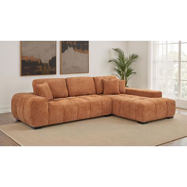 Octavia Fabric Upholstered Sectional Chaise Sofa In Orange