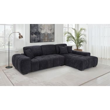 Octavia Fabric Upholstered Track Arm Sectional Sofa In Black