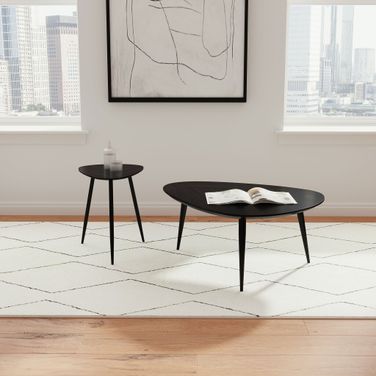 Odessa Triangular Solid Wood Occasional Table Set In Black